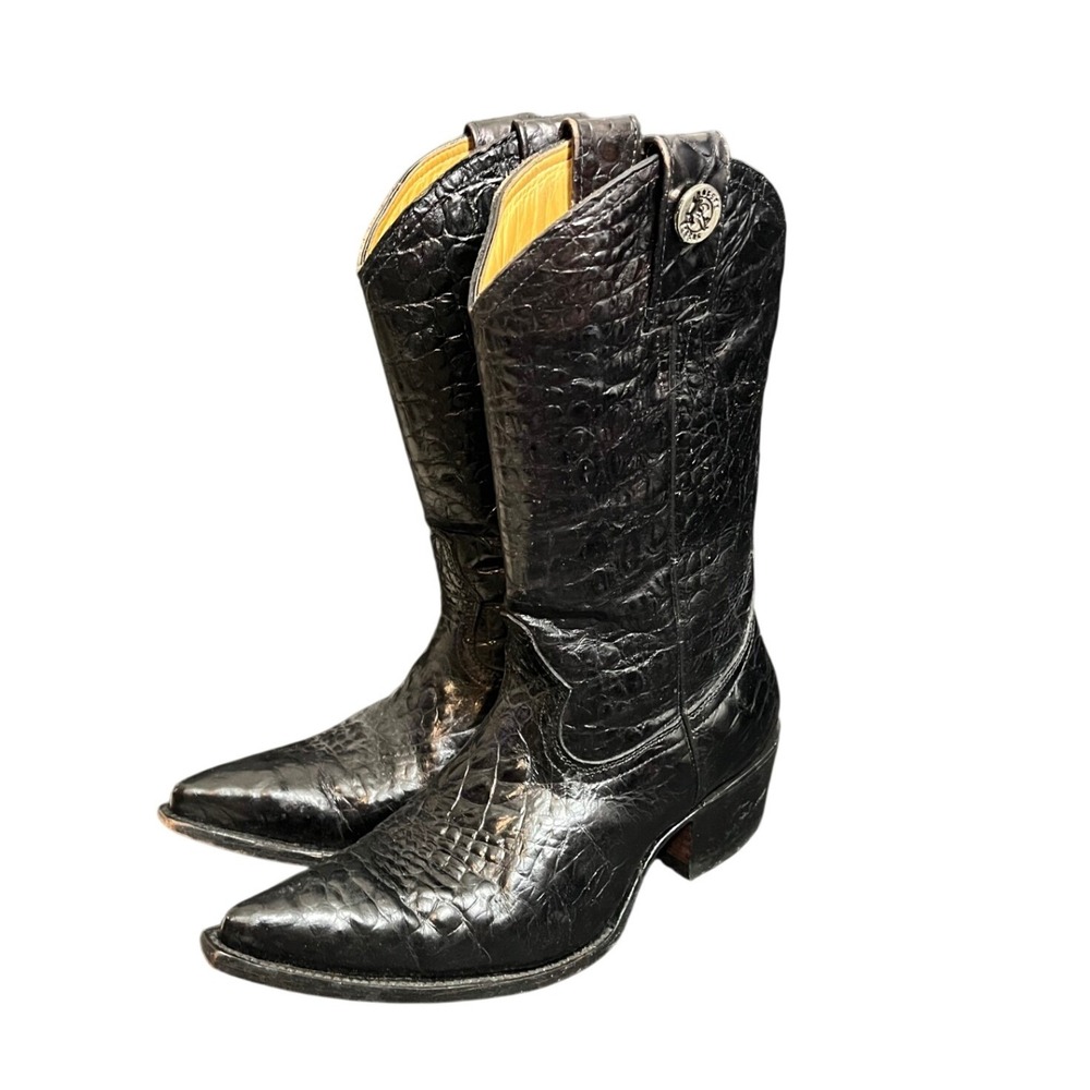 Rogers Boots Cowboy Boots 24.5 Black Exotic Alligator Caiman Pointed Toe 933